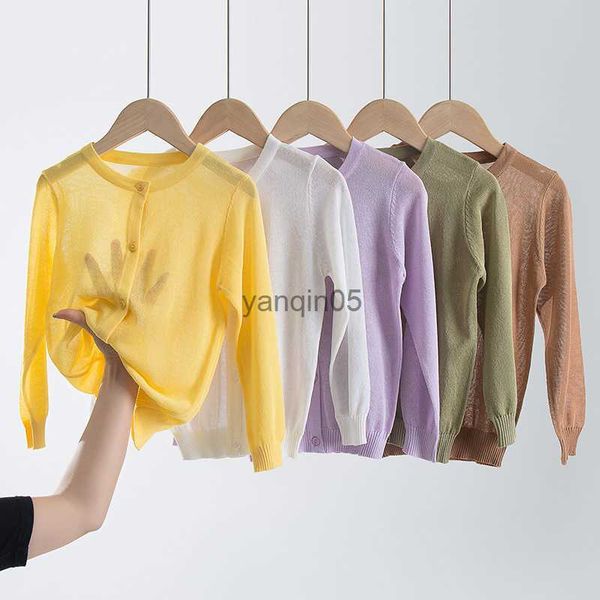 Pullover Ragazzi Ragazze Cappotto maglione lavorato a maglia Estate 2023 Nuova manica lunga Sottile Cardigan fresco Bambini Abbigliamento a prova di sole Bambini adolescenti Capispalla HKD230719