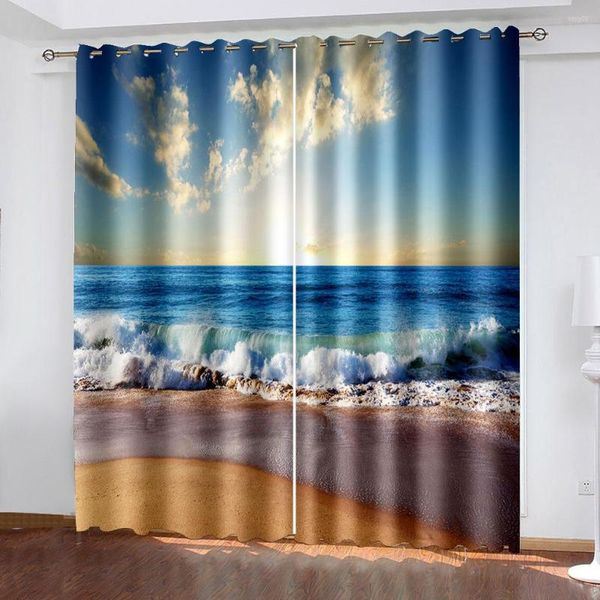 Tenda Europea 3D Coastal Beach Scenery Tende per finestre Camera da letto Soggiorno 2 Pannelli Decorazione Tende personalizzate Casa