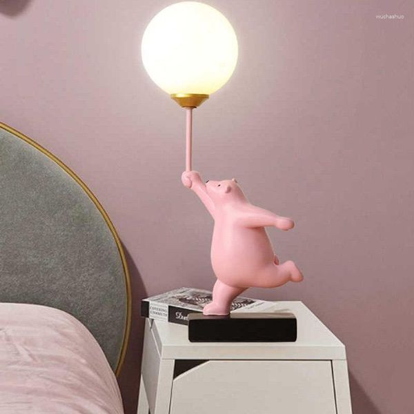 Lampade da tavolo 3 colori Cartoon Animal Bear Lamp con paralume luna G9 Lampadina Bianco Blu Rosa Bambini Ragazza Camera da letto Cute Resin Night Light