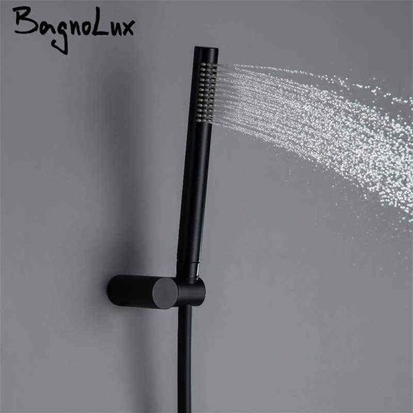 Bagnolux Copper Matter Black Round Handheld Chuveiro de mão Conector de mangueira de PVC Suporte de parede ajustável Acessórios de banheiro H12092963