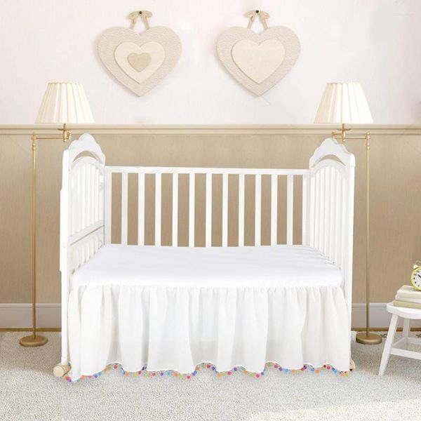 Gonna da letto Culla per bambini con pompon Copriletto per la casa Copriletto per bambini Couvre Lit Copriletto