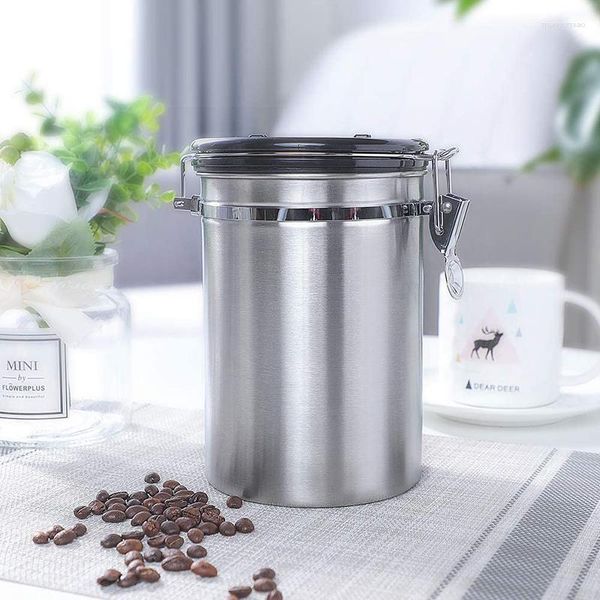 Bottiglie di stoccaggio 1800ml Zucchero Chicco di caffè Cucina Acciaio inossidabile Sigillato Barattolo sottovuoto Contenitore per tè Contenitore domestico con cucchiaio