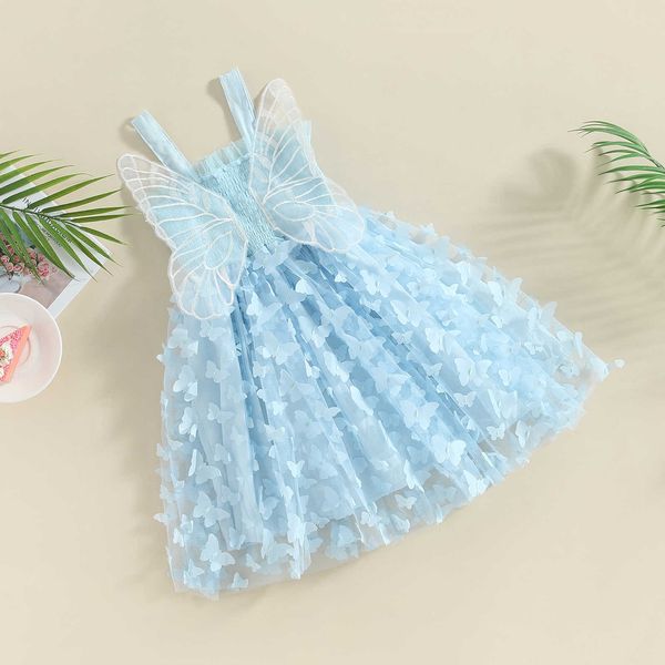 Mädchenkleider Schmetterlingsflügel Prinzessinnenkleid für Kinder Baby Mädchen Sommer ärmelloses Straps-Tüllkleid Geburtstagsfeier Strand A-Linien-Kleid