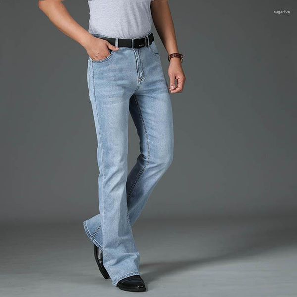 Erkek kot pantolon erkekler için alevlendi yüksek kaliteli iş önyükleme kesim klasik çan geniş bacak erkek alt streç pantolon bel boyutu 40