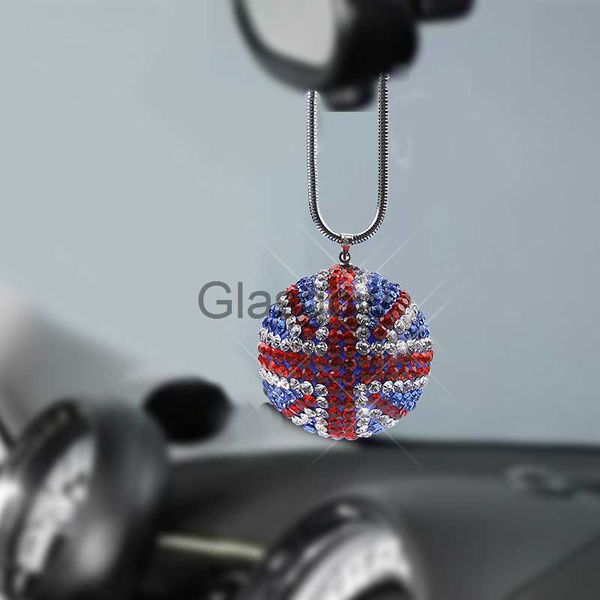 Decorazioni interne Union Jack Bling Car Specchietto retrovisore Ciondolo Sfera di cristallo Strass Ornamento appeso per Mini Cooper Car Charm Decoration x0718