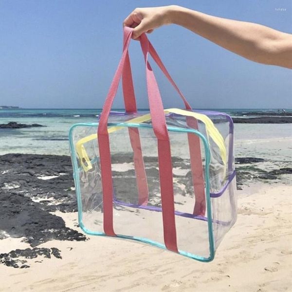 Borsoni Borsa da spiaggia Impermeabile Pieghevole Alta capacità Vedere attraverso la cerniera liscia Stoccaggio Borsa a tracolla trasparente grande multiuso Tra