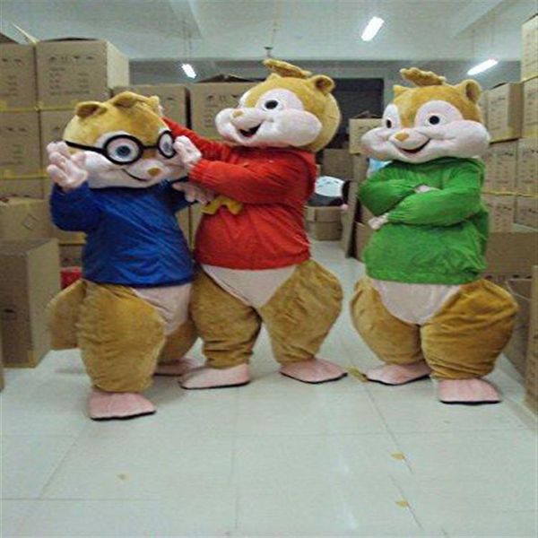 2018 Alvin and the Chipmunks Costume mascotte Chipmunks Cospaly Personaggio dei cartoni animati Costume da festa di Halloween per adulti Costume di carnevale239S