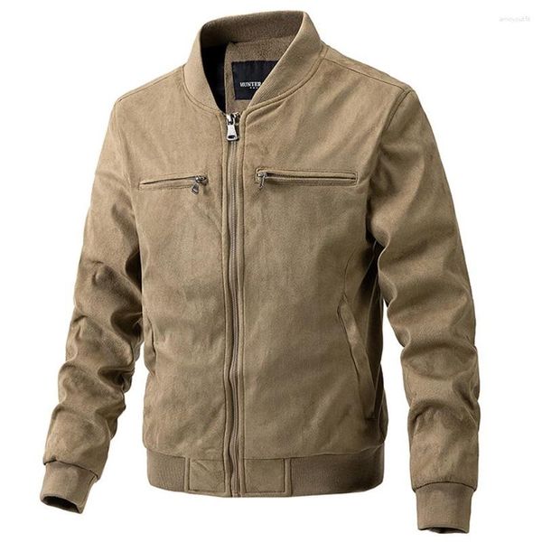 Herrenjacken Wildlederjacke Männer Herbst Varsity Mäntel Mode Lässig Baseball Männlich Vintage Militär Khaki Grün Schwarz