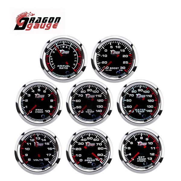 DRAGON GAUGE 2 Tacômetro de 52 mm PRM Voltímetro Relação ar-combustível Medidor de impulso Medidor EGT Temperatura da água Temperatura do óleo Prensa do óleo 7 cores Bac236i