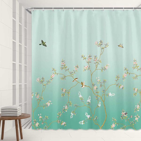 Dusch-Blumen-Duschvorhang, tropisches Muster mit Dschungel-Stil-Bild, Stoff, Badezimmer-Dekor-Set mit