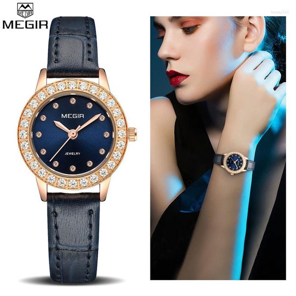 Armbanduhren MEGIR Marke Original Frauen Uhr Schlanke Kleine Band Weibliche Armbanduhren Rose Gold Damen Diamant Kristall Elegant