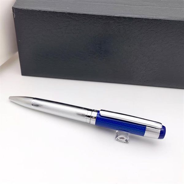 PURE PEARL Classic TH Kugelschreiber mit schwarzer blauer Faserkappe, Schaft mit silberner Textur, schreibt sanft, modisches Luxus-Briefpapier-Box-Set A232C