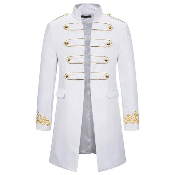 Branco colarinho bordado blazer masculino vestido militar smoking terno jaqueta boate palco cosplay masculino 2109042307