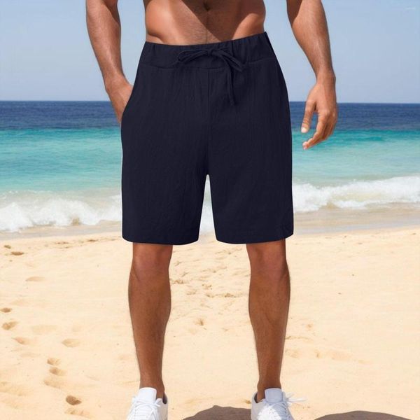 Мужские шорты мужской летние дышащие твердые цветные брюки льняные брюки.