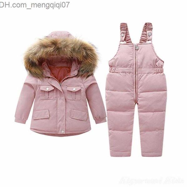 Вниз пальто 80% белая утка зимняя куртка 2023 Детский лыжный костюм розовый снежный пальто для девочек Корейские детские брюки Parkas Мягкий теплый набор Z230719