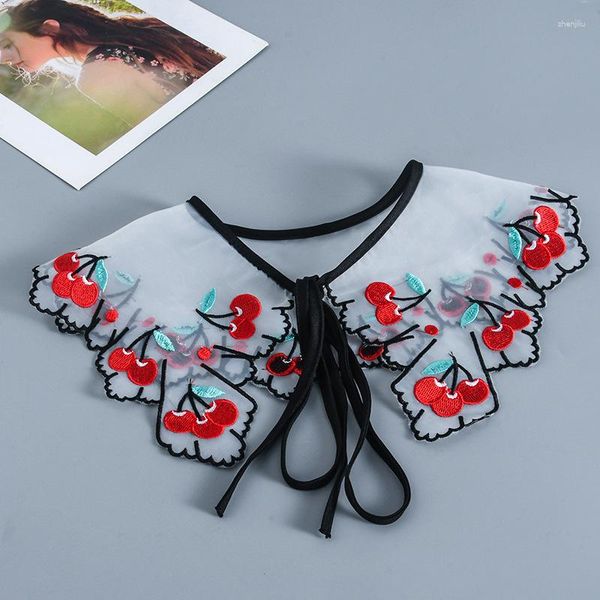 Fliegen Frauen Elegante Spitze Blume Stickerei Hemd Abnehmbare Schulter Wrap Schal Mädchen Große Revers Halskette Spitze-Up Gefälschte kragen