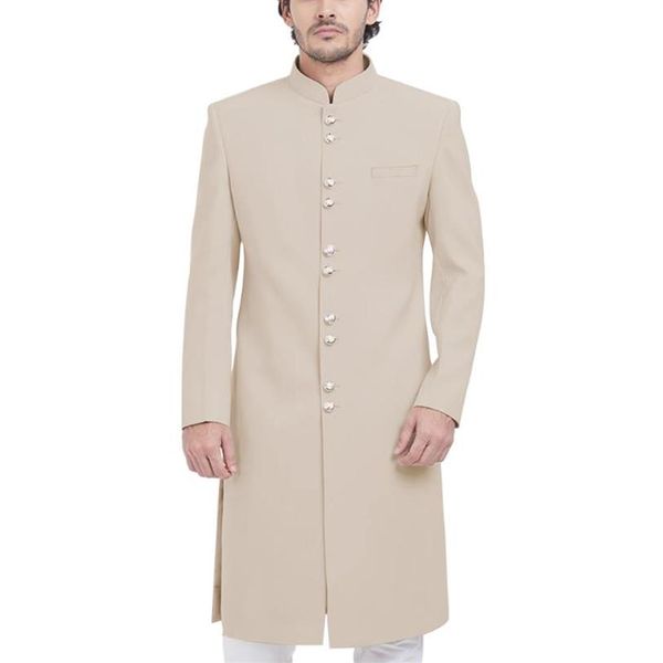 Ternos masculinos Blazers Formais Casaco Longo Masculino Elegante Ao Ar Livre Diariamente Sherwani Gola Mandarim Casamento Noivo Robe Jantar Banquete P253t