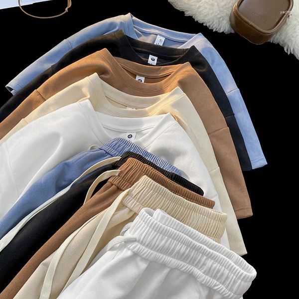 Мужские спортивные костюмы Мужские спортивные набор летние дышащие прохладные американские замши повседневная свободная футболка сплит тонкие короткие мужские модные шорты