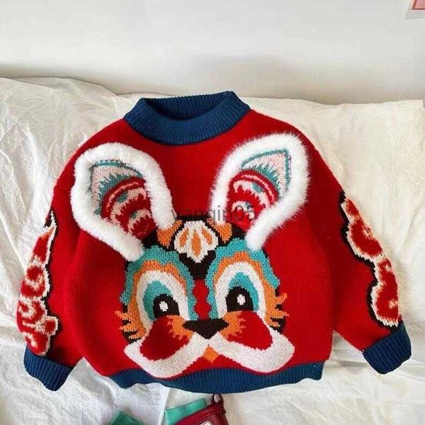 Pullover Retail 2022 bambine inverno Fashion Knittng Cartoon Red New Year Micifera Principessa Kids Pullover Cinetta 2-6T HKD230719