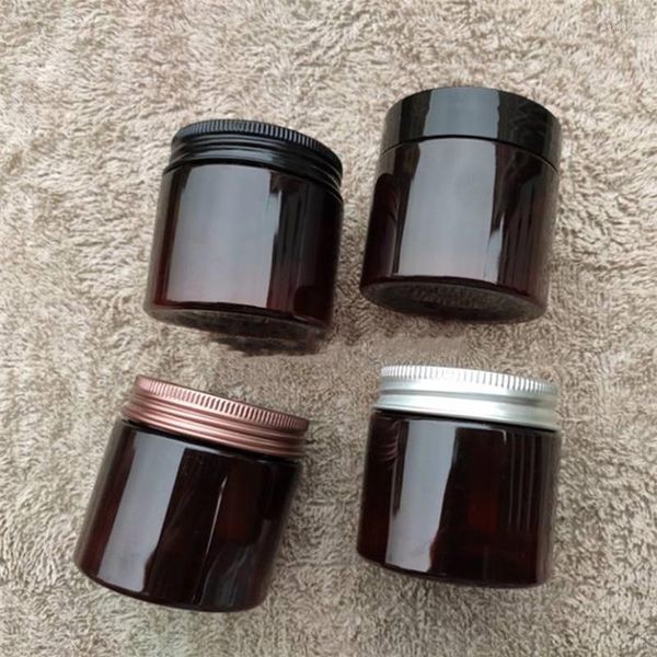 Bottiglie di stoccaggio Barattolo di plastica marrone da 50 ml all'ingrosso con coperchi in alluminio Contenitori cosmetici vuoti Bottiglia da viaggio per cosmetici