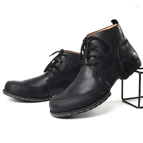 Botas Knight Masculina Tamanho Grande Fall Couro Western Estilo Cowboy Tornozelo D318