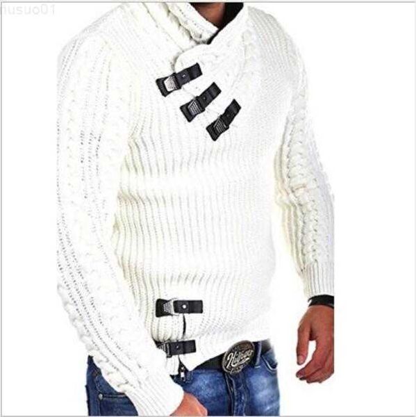 Camisolas Masculinas Novas Camisolas Masculinas com Capuz Novo Outono e Inverno Moda Masculina Botão Chifre Lã Grossa Gola Suéter de Manga Longa L230719