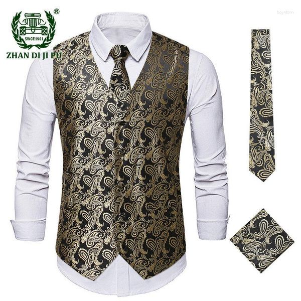 Gilet da uomo Cappotto stampato da uomo Gilet classico da sposa Paisley Gilet floreale solido Taschino Fazzoletto Cravatta Completo Top