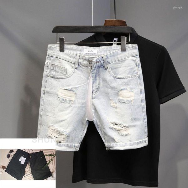 Männer Shorts Zerrissene Denim Unsichtbare Open-Seat Hosen Jeans Männlichen 2023 Sommer Koreanischen Stil Trendy Ins All-Match