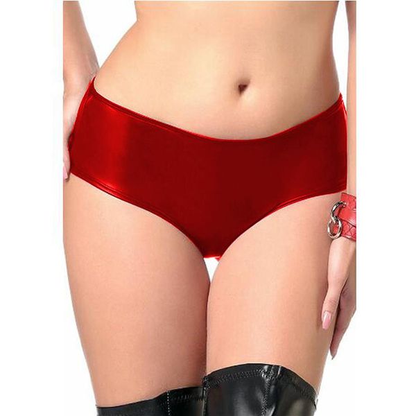 Plus Size Low Waist Kunstlederhöschen Damen Sexy Shiny Metallic Unterwäsche Neuheit Dehnbare Slips Einfache Pole Dance Knickers225U