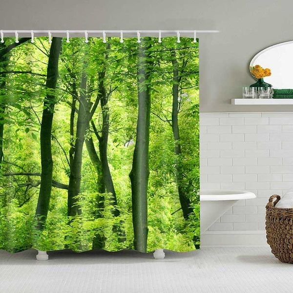 Dusche 1PC Grüne tropische Pflanzen Dusche für Badezimmer Polyester Stoff Duschvorhang Blätter drucken Szenisches Badezimmerzubehör