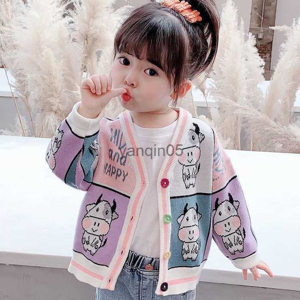 Maglione cardigan da ragazza pullover 2022 Cappotto alla moda per bambini nuovi primaverili e autunnali Maglieria da bambina Abbigliamento autunnale HKD230719