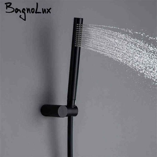 Bagnolux Copper Matter Black Round Handheld Chuveiro de mão Conector de mangueira de PVC Suporte de parede ajustável Acessórios de banheiro H1209269c