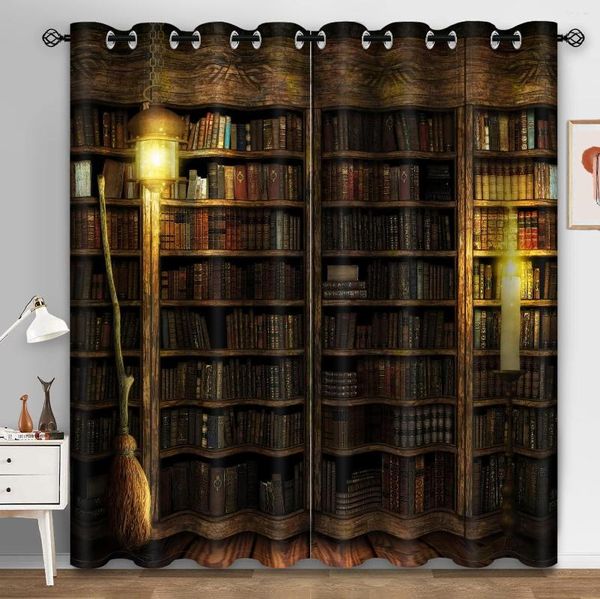 Vorhang, 3D-Digitaldruck, Vintage-Bücherregal, Bücherregal, Vorhänge, Wohnzimmer, Schlafzimmer, Retro, Bibliothek, Fenster, Heimdekoration, individuell