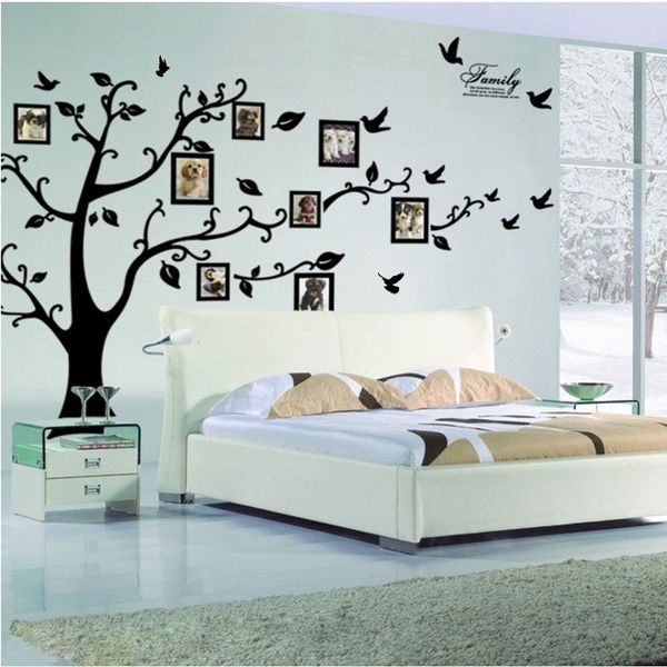 Adesivos de parede grandes 200*250cm/79*99in Preto 3D DIY Po Tree Decalques de parede PVC/Adesivo Família Adesivos de parede Mural Art Home Decor 230718