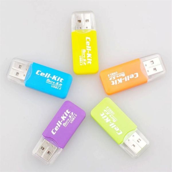 Leitor de cartão micro SD colorido Usb 2 0 T-flash leitor de cartão de memória TF leitor de cartão 500 unidades lote 242S