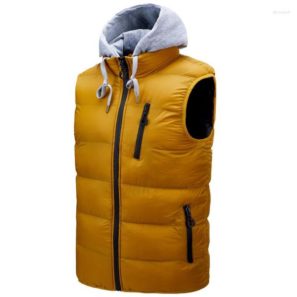 Coletes masculinos colete acolchoado de algodão 2023 com capuz curto regata leve casaco de algodão quente inverno sem mangas berço