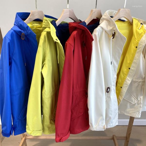 Damen-Trenchcoats, hochwertig, zusammengesetzt, Farbkontrast, Weiß, wind- und wasserdicht, kurze, lässige Kapuzen-Overalljacke für Damen
