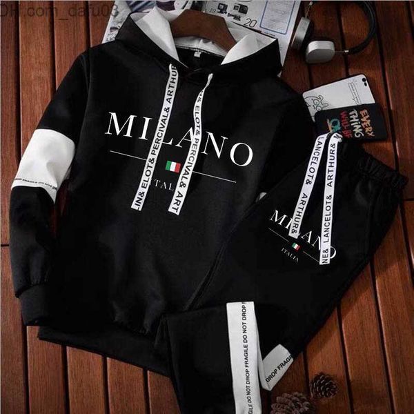 Tute da uomo Scommessa da uomo Milan Felpa con stampa Felpa con cappuccio Pantaloni della tuta Tuta 2PK Set da jogging Set da uomo Luxury Street Wear Z230719