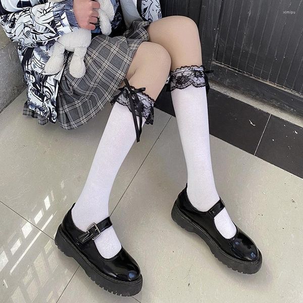 Frauen Socken Sexy Spitze Hohe Lolita Mittelrohr Strümpfe Sommer Dünne Schleifen Mädchen JK Lange College Stil Knie