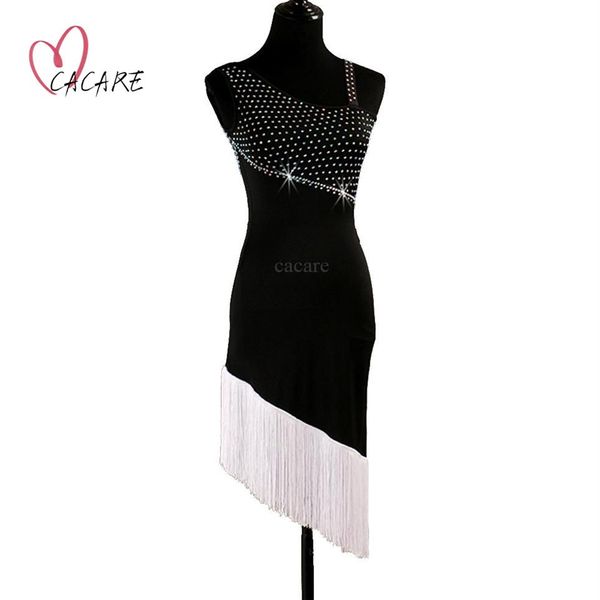 Latein-Tanzkleid Damen Tanzwettbewerb Kleider Bühnenkleidung Flapper-Kleid Samba D0469 Schwarz Weiß mit Quastensaum Rhinestones202c