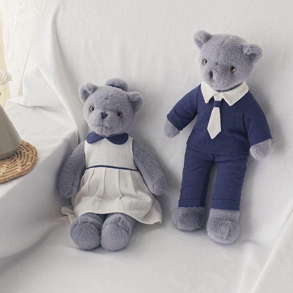 Alta qualità fatto a mano 43 cm colore blu grigio orso di peluche in stile mediterraneo il design unico della forma dà più significato alla bambola adatta alle coppie per fare regali