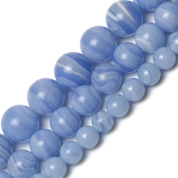 Altre perle di pietra naturale Agate di pizzo blu rotonde sciolte per creazione di gioielli Braccialetto di ciondoli fai da te cucito 6 8 10mm215i
