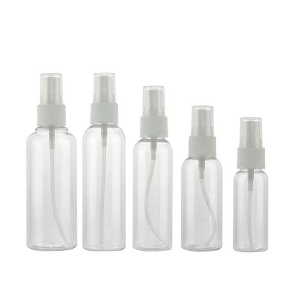 Frascos de spray vazios de viagem claros portáteis 10ml 20ml 30ml 50ml 60ml 80ml 100ml Plástico PET Cosmético Perfume Atomizador Vial DHL Grátis Shipp Rsmb