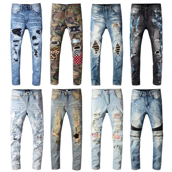 Características vintage de alta qualidade Calças jeans masculinas Streetwear estilo motocicleta Locomotiva com zíper Calça motociclista clássica fina para homens 290J