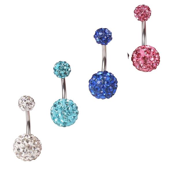 Kristal çift disko topu ferido göbek çubuğu göbek düğmesi yüzüğü shamballa göbek yüzüğü piercing takı 10mm 30pcs 10 renk279c