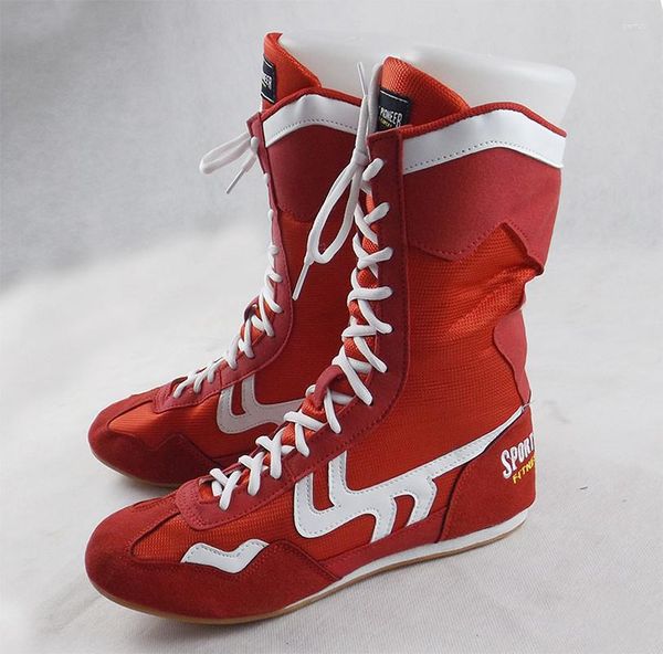 Botas US4-11 Boxe Wrestling Training Shoes Adulto Fitness High Top Sport Feminino Tornozelo Preto Vermelho Plus Size 2023