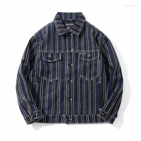 Мужские куртки Mcikkny Men Vintage Stripe Denim Jacket Coat