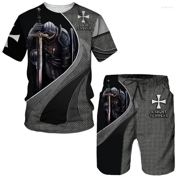 Tute da uomo in maglia templare con stampa 3D T-sirt/assortimento/completo Cool sort manica stile retrò streetwear completo a due pezzi tuta estiva completo