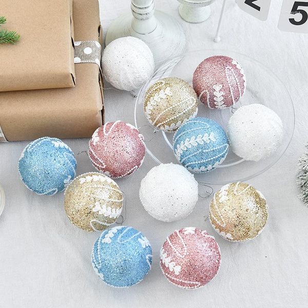 Decoração de festa 8 cm Árvore de Natal Bola Colorida Gliter Pingente Bauble Ornamentos Pendurados 2024 Ano Navidad Casa Janela de Parede