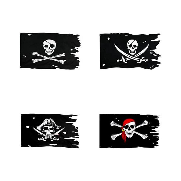 Caveira Ossos Cruzados Bandeira Pirata Jolly Roger Ragged Mais Velho Quebrado Jack Rackham Varejo Direto da Fábrica Inteiro 3x5Fts 90x150cm Polyeste243s